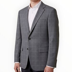 HUGO BOSS Men Blazer Sport Coat 2-Button Jacket 42R ITALIAN Wool Gray Plaid